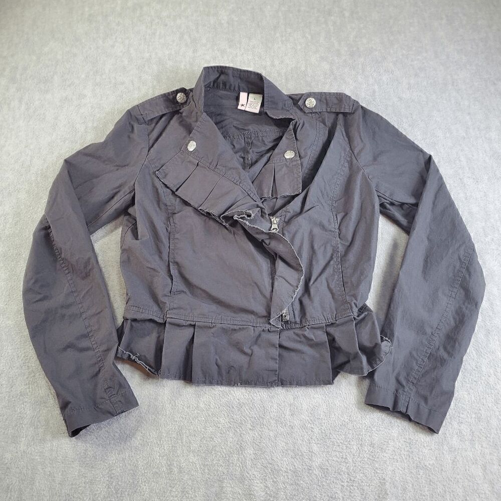 Stella Star Jacket Womens Large Gray Ruffled Cropped Full Zip